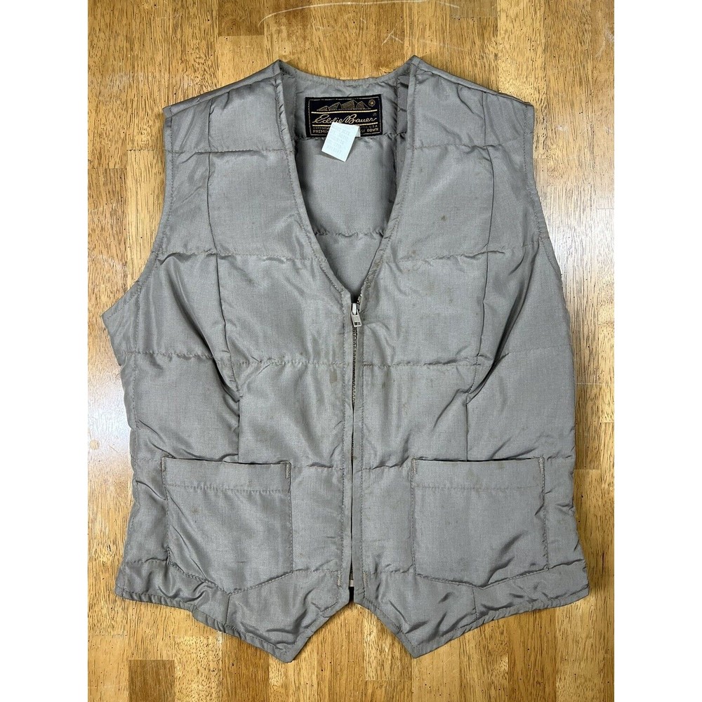 Vintage 70s Eddie Bauer Quilted Goose Down Hunting Puffer Vest Small Tan